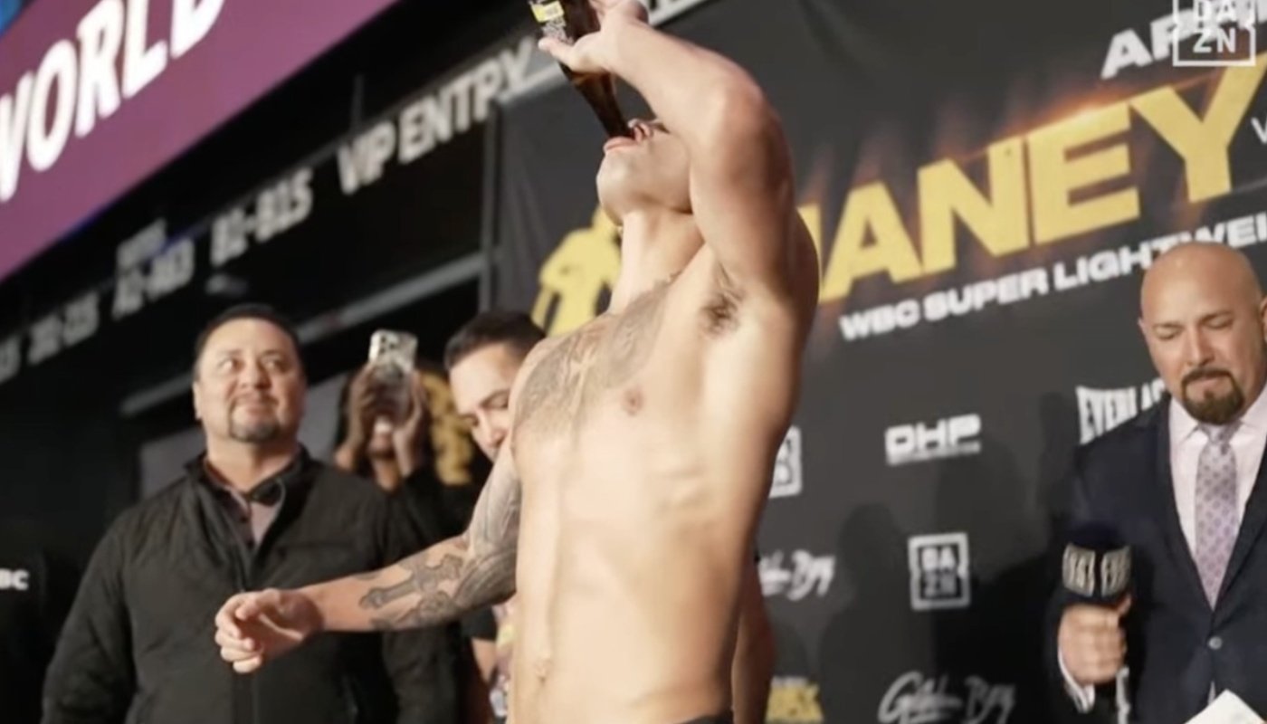 VIDEO | Ryan Garcia chugs beer on the scale after missing weight for Devin Haney boxing match