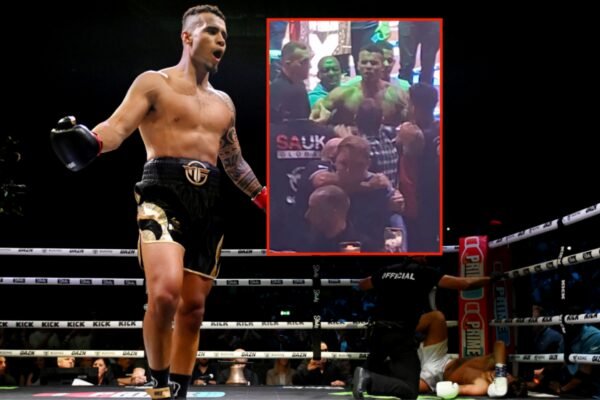 Controversial social media star HSTikkyTokky brawls in the crowd after farcical boxing debut ends in first round knockout