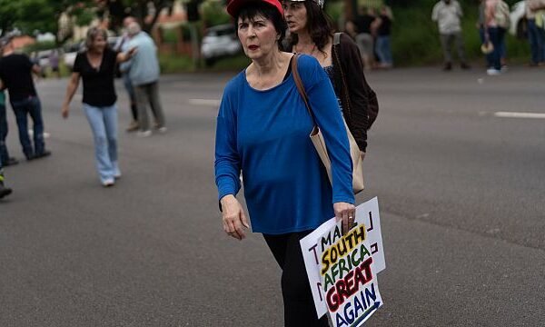 White South Africans rally at U.S. embassy in support of Trump